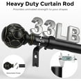 thumbnail image 3 of 2 Pack Black Curtain Rod, Heavy Duty 1 Inch Decorative Curtain Rods for Windows 48 to 84 Inch, Single-Side Adjustable Vintage Rustic Matte Black Drapery Pole Set with Netted Texture Finials, 3 of 12