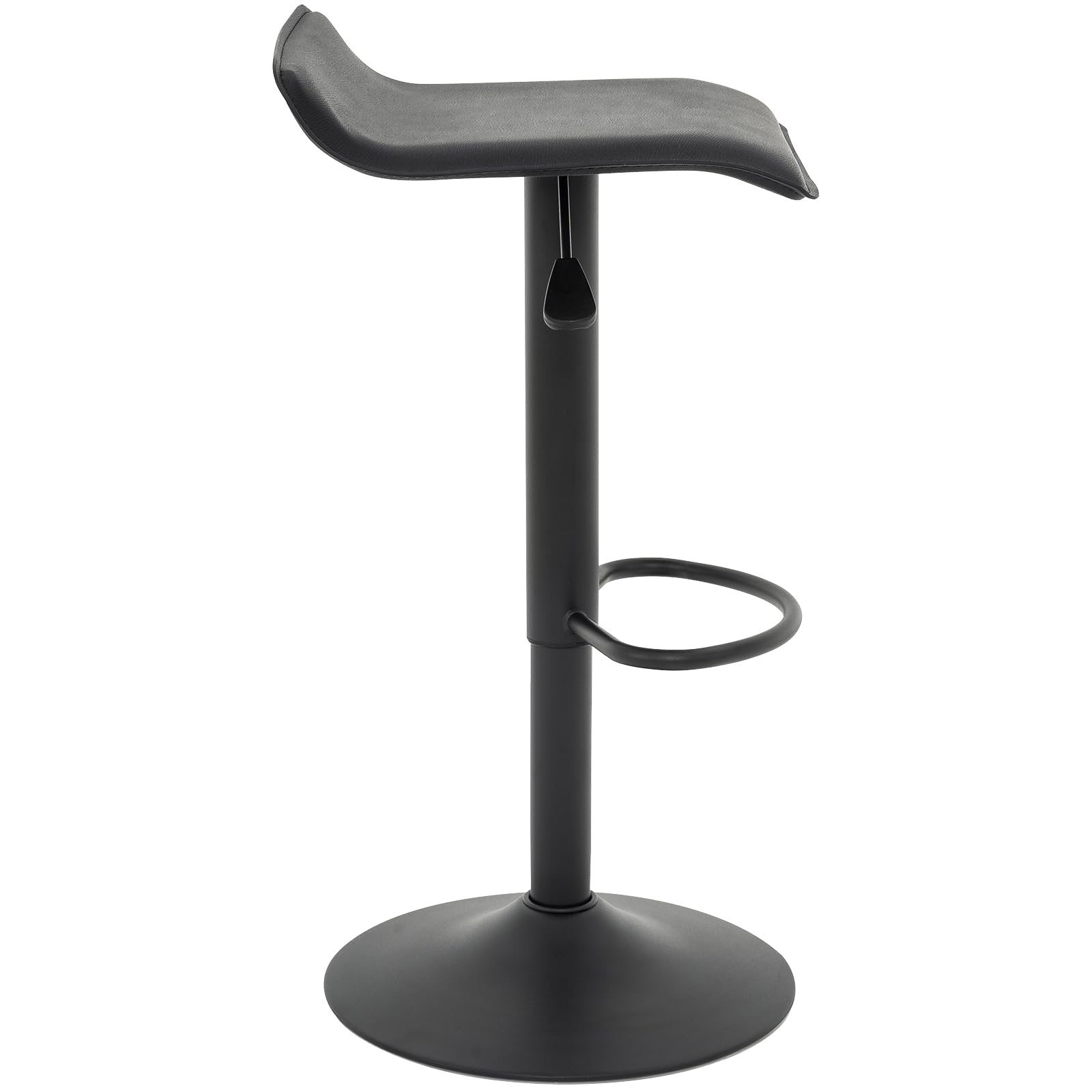 Adjustable Backless PU Leather Bar Stools Set of 2, 360° Swivel Counter Height Bar Stools with Footrest, Modern Armless Kitchen Island Chairs (Black, Black Base)
