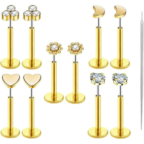 shiyou-10pcs 18G Threadless Push-in Tragus Conch Cartilage Flat Back Helix Labret Monroe Lip Ring Daith Piercing Jewelry