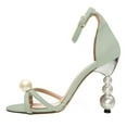 thumbnail image 2 of FSJ Women Stylish Pearls High Heel Open Toe Strappy Sandals Chic Ankle Strap Buckle Bridal Pumps Wedding Party Prom Dress Shoes Size 10 Pale Green, 2 of 4
