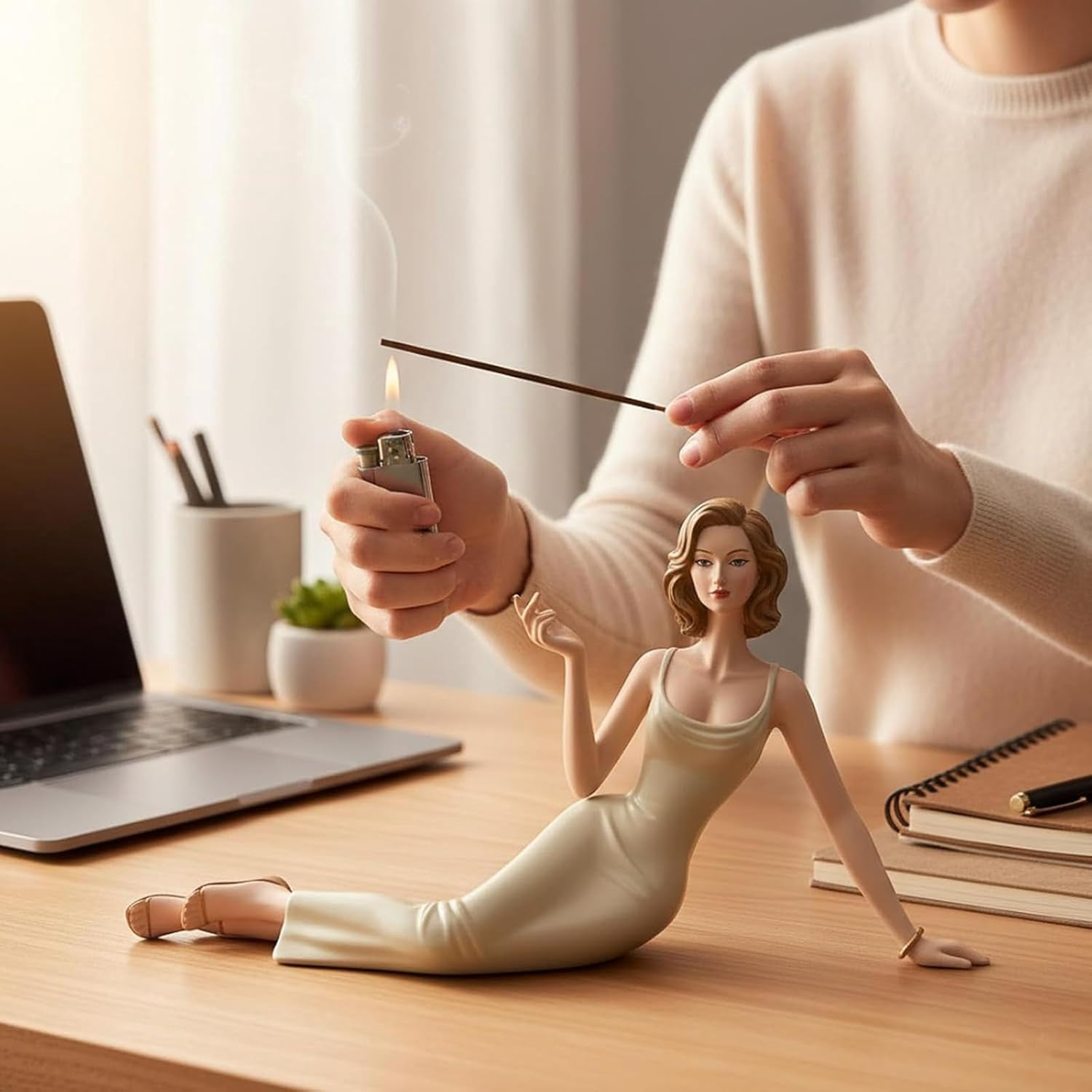 Handcrafted Lady Incense Holder & Sculptural Decor, Resin Aromatherapy Statue Ornament for Stress Relief, Elegant Home Accent for Living Room, Bedroom, Office, Unique Relaxation Gift(RL White 1 PC)