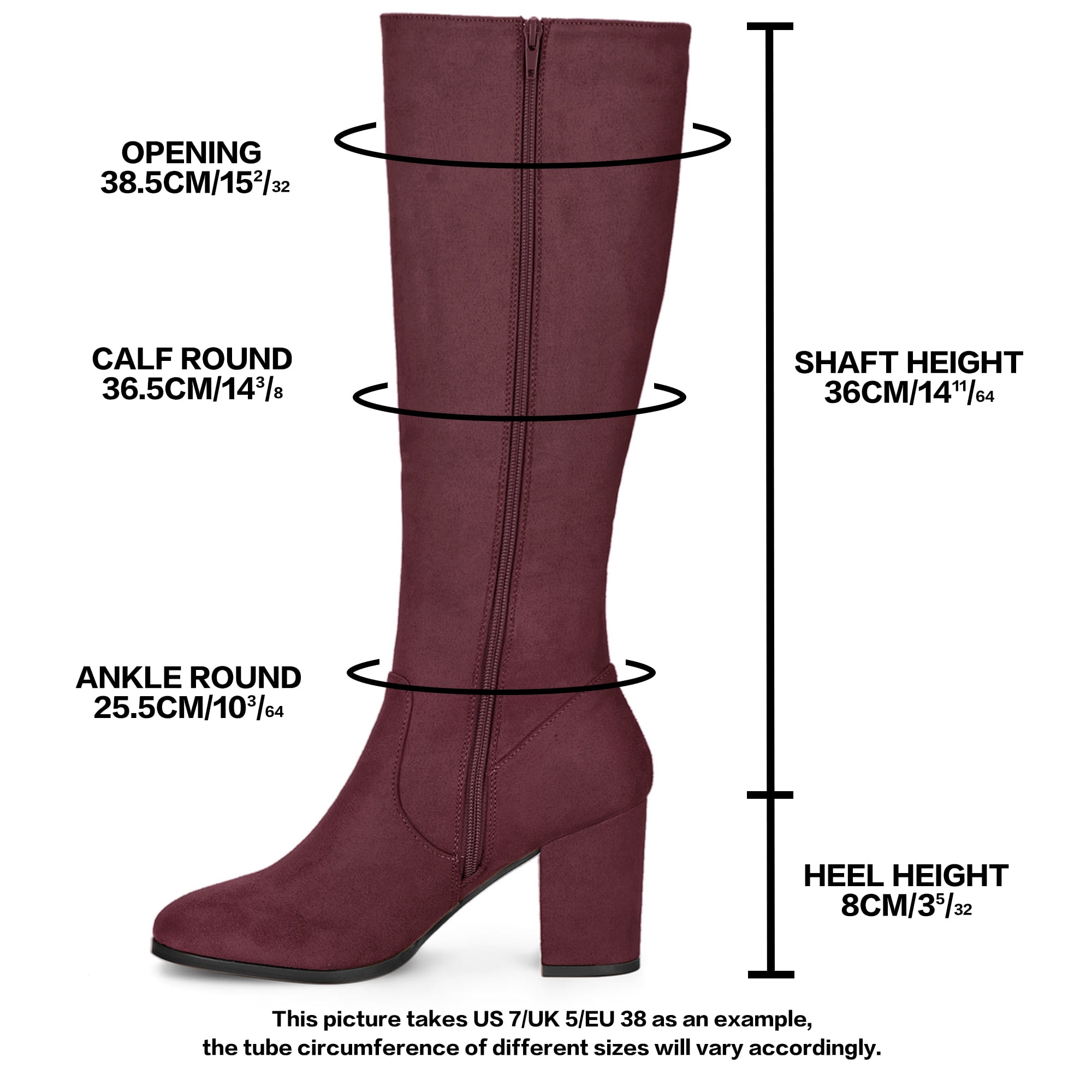 DARING DIVA Women's Stylish Side Zipper Chunky Heel Knee High Boots Burgundy 10