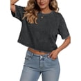 thumbnail image 5 of Sundazz Cropped T shirts for Women Oversized Vintage Cotton Tee Short Sleeve Summer Tops Casual Shirts, 5 of 8