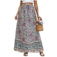 thumbnail image 2 of vigerkar Womens Boho Maxi Skirt 2025 Summer Floral Print Flowy Long Skirts Trendy Smocked High Waisted Tiered Maxi Skirts Purple, L, 2 of 9