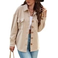thumbnail image 1 of Chaqueta casual de lana con botones de manga larga para mujer Abrigo cálido con cuello vuelto y bolsillo con solapa Caqui S, 1 of 6