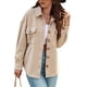 thumbnail image 1 of Chaqueta casual de lana con botones de manga larga para mujer Abrigo cálido con cuello vuelto y bolsillo con solapa Caqui M, 1 of 6
