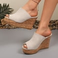 thumbnail image 3 of Rokment Peep Toe Platform Wedge Slides Sandals for Women Ladies Fashion Casual Suede Chunky High Heels Dress Slip on Cork Footbed Summer Shoes White Size 9, 3 of 8