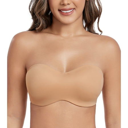 Exerin Women s Strapless Bras Seamless Underwire Unlined Minimizer Bandeau Plus Size Bra(Walnut 38B)