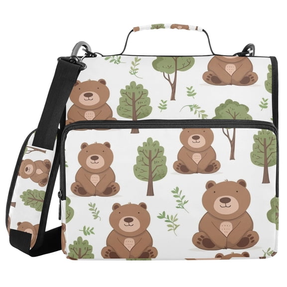 3 Ring Zipper Binder with Shoulder Strap Waterproof Trapper Keeper 2 Inch D-Ring 500 Sheets Capacity Cute Bear with Tree