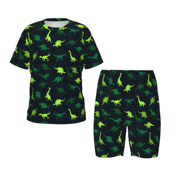 Fotbe Dinosaurs Pijama Estampada de 2 Piezas para Niños – Ropa de Dormir de Manga Corta Cómoda para Niños y Niñas, Camiseta y Shorts de Algodón-Small