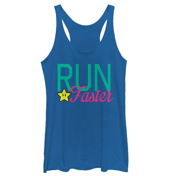 Women's Nintendo Super Star Run Faster  Racerback Tank Top Royal Blue Heather X Large