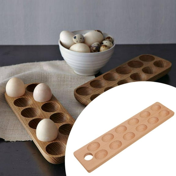 LOVIVER Egg Holder Wooden Egg Tray Portable Rustic Holds 12 Eggs Egg Organizer Egg Container for Fridge Refrigerator Tabletop Kitchen