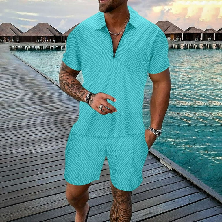 Mens Outfits Piece Male Casual Striped Print Two Piece Suit