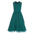 thumbnail image 4 of TTAO Robe Plissée Sans Manches à Col en V pour Filles, Ornée de Strass Scintillants, pour Mariage, Banquet, Bal de Promo, Fête, Vert Foncé 10, 4 of 7
