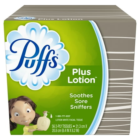 Puffs Plus Lotion Facial Tissues, 1 Cube Box, 56 Tissues Per Cube
