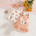 thumbnail image 5 of Baby Girl Clothes Cute Outfits Long Sleeve Romper Overall Skirt Dress Headband 3PCS Newborn Outfit Beige 12-18 Months, 5 of 7