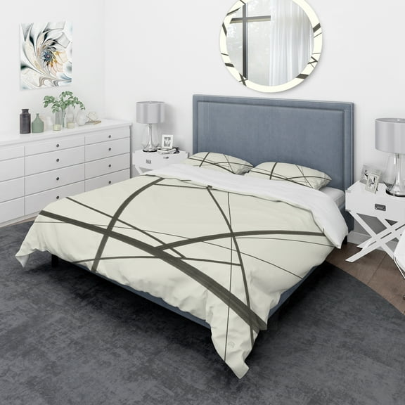 Designart 'minimalist black and white IV' Geometric Duvet Cover Set
