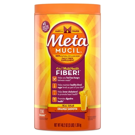 Liquid Fiber Supplement (Metamucil Multi-Health Psyllium Fiber Supplement Powder with Real Sugar, Orange Flavored, 114)