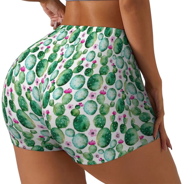Fotbe Cactus Plants Shorts Sin Costuras – Shorts Deportivos de Cintura Alta para Mujer, Elásticos para Gimnasio, Yoga, Running o Ciclismo-Small