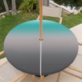 thumbnail image 6 of Round Outdoor Tablecloth with Umbrella Hole and Zipper, Turquoise Grey Ombre Fitted Table Cover with Elastic for 55-60 Inch, Teal Modern Geometric Striped Abstract Art Waterproof Patio Tablecoths, 6 of 9