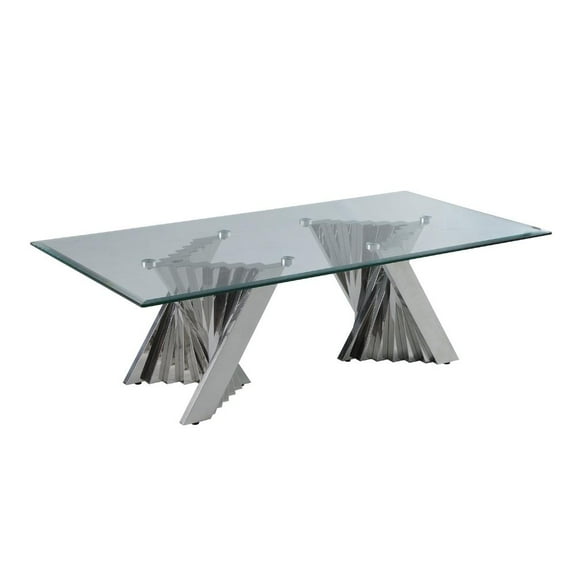 Geometric Clear Glass Coffee Table with Silver Stainless Steel