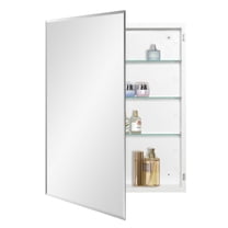 Bathroom Medicine Cabinet with Beveled Edge Mirrored Door 24 x 30 inch, Recessed or Surface Mount, with Adjustable Glass shelves