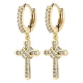 thumbnail image 3 of Pendientes de cruz, chapados en oro de 14 , , pequeños y , pa hombres, mujeres, amigos, , Navidad, , Oro Sunnimix Pendientes Aro Cruz, 3 of 8