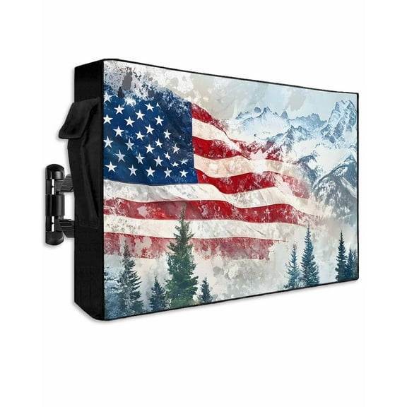 4th of July Outdoor TV Cover 48 to 50 Inch Weatherproof, American Flag Independence Day Forest 600D Oxford TV Covers with Waterproof Zipper, Outside Flat TV Screen Protector Size 48"W x 30"H x 4.5"D