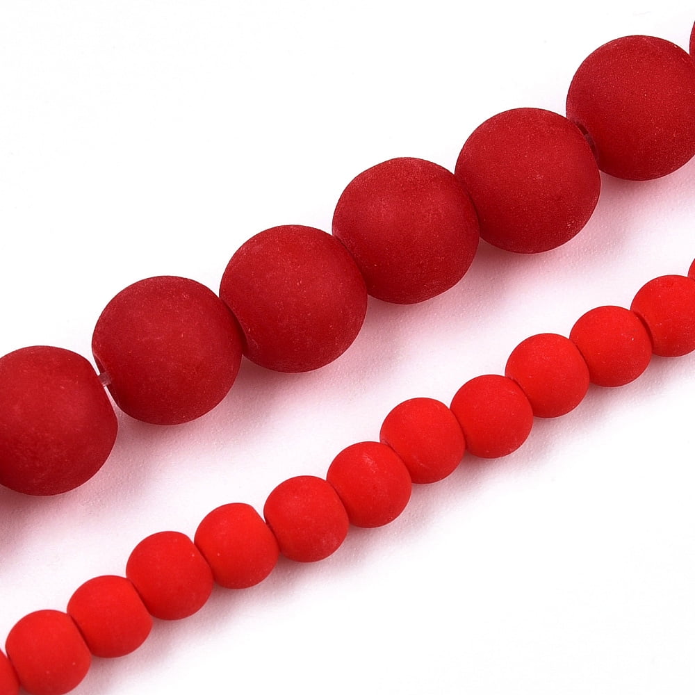 Opaque Glass Beads Strands Frosted Round Red 8~8.5mm Hole: 1.5mm about 51~53pcs/strand 14.96 inch~15.55 inch(38~39.7cm)