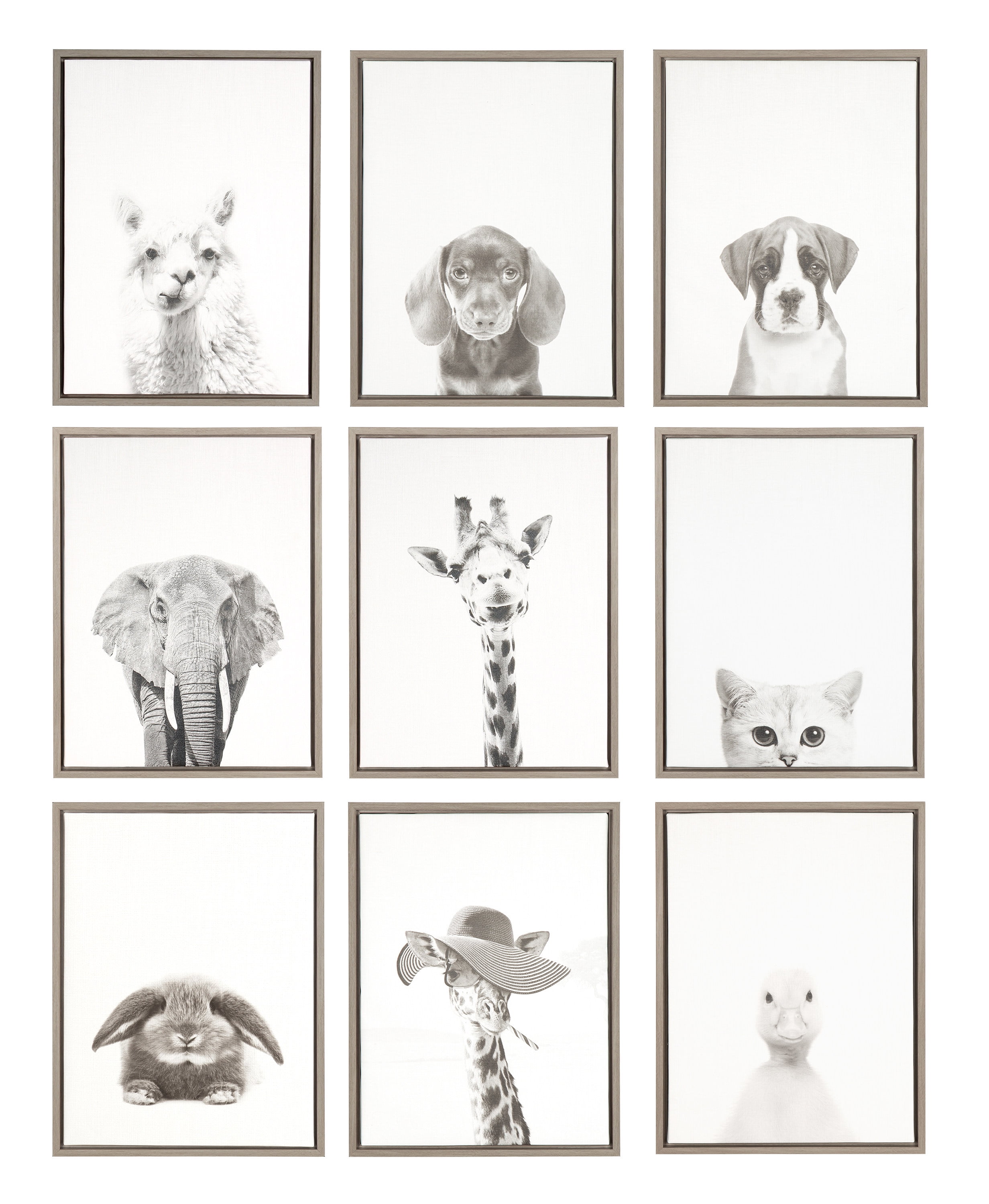 Kate and Laurel Sylvie Sarifa Giraffe Black and White Portrait Framed Canvas Wall Art by Simon Te Tai, 18x24 Gray