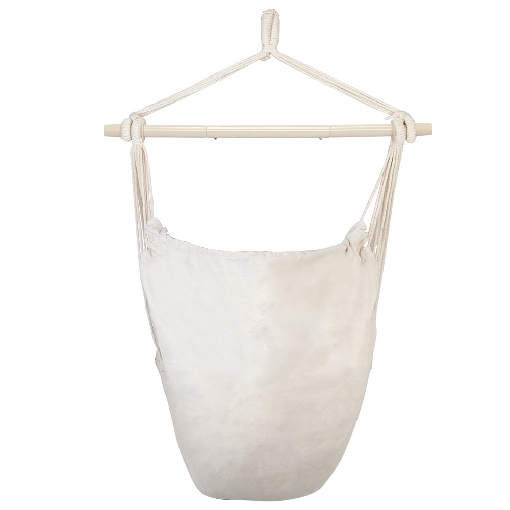 Distinctive Cotton Canvas Hanging Rope Chair with Pillows, Beige