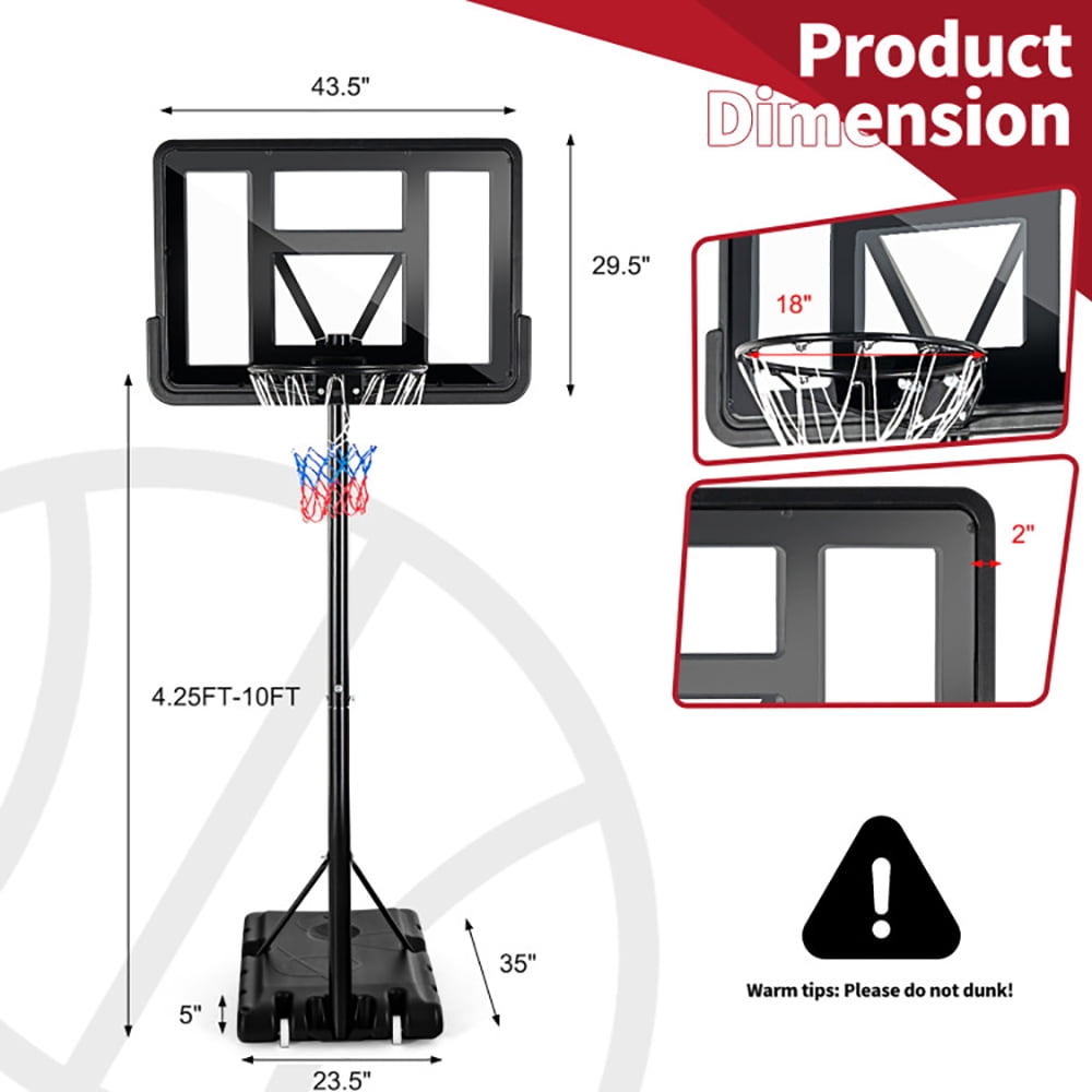 Yardi Yarda Adjustable Portable Basketball Hoop Stand with Shatterproof Backboard Wheels, Kids Adjustable Basketball Hoop