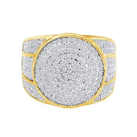 2.5 Carat (Ctw) White Natural Diamond Hip Hop Jewelry Halo Band Ring 10k Solid Yellow Gold Ring Size-9