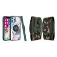 thumbnail image 1 of Bemz Ring Series Case for iPhone 14 (TPU Silicone Cover with Magnetic Stand) and Vertical Rugged Nylon Belt Holster Pouch (Green on Galaxy Marble/Green Camo), 1 of 9