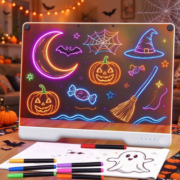 16" Rechargeable LED Drawing Board, Light up Doodle Board with 10 Modes, Acrylic Glow Writing Pad with Stand &7 Pens, Creative Gift for Teens & Adults