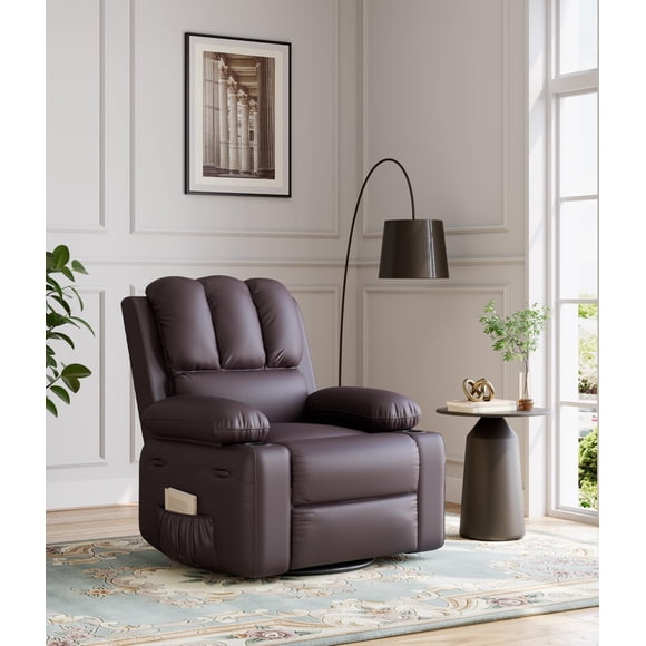 Recliner Chair, Swivel Rocker Recliners with Heat and Massage, 90° - 150° Adjustable, 360° Swivel Reclining Chair with Side Pockets for Living Room, Bedroom