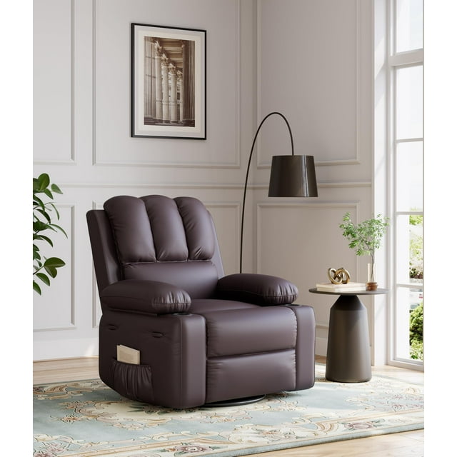 Recliner Chair, Swivel Rocker Recliners with Heat and Massage, 90° - 150° Adjustable, 360° Swivel Reclining Chair with Side Pockets for Living Room, Bedroom