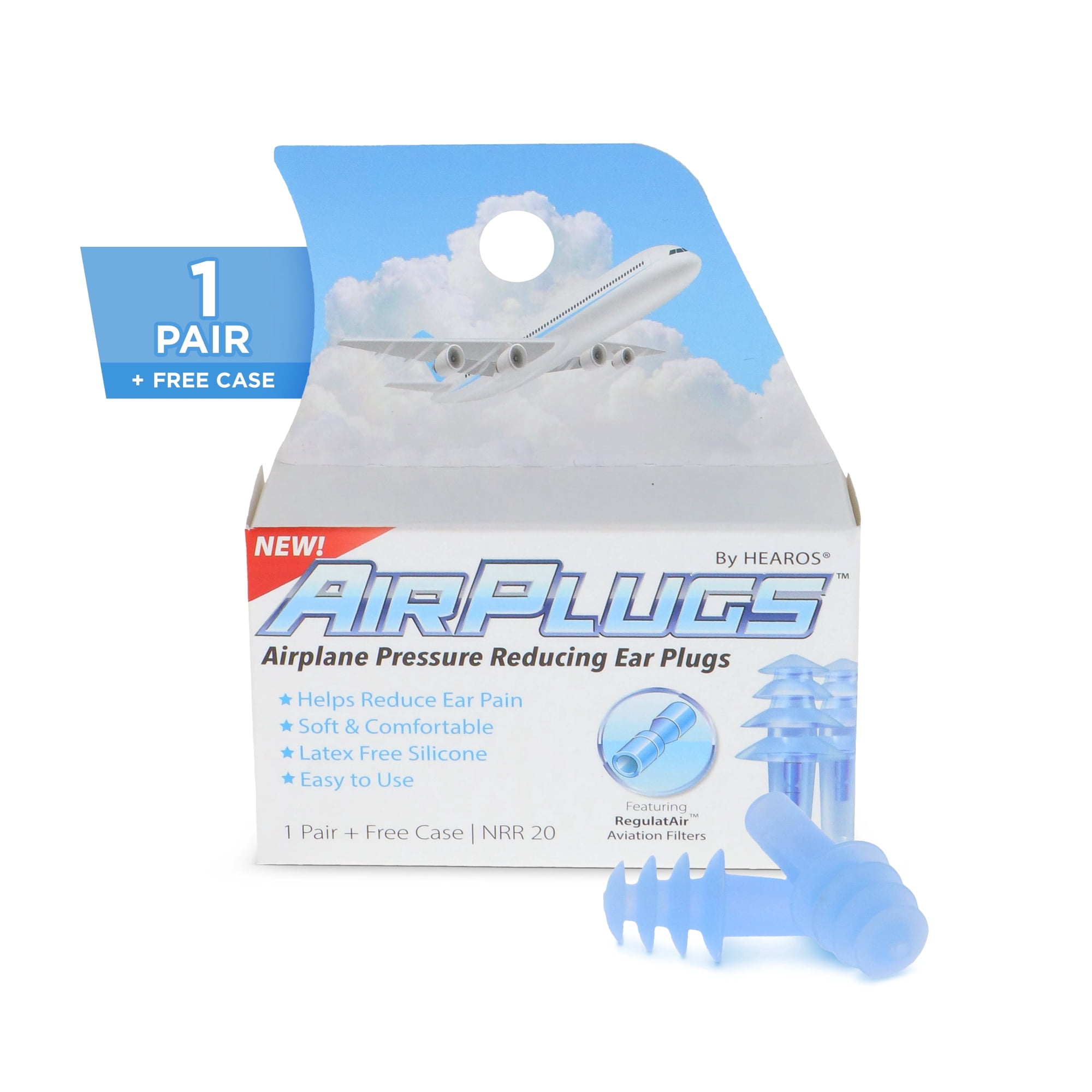 HEAROS AirPlugs Silicone Ear Plugs for Airline Ear Pressure Relief & Hearing Protection, 1 pair