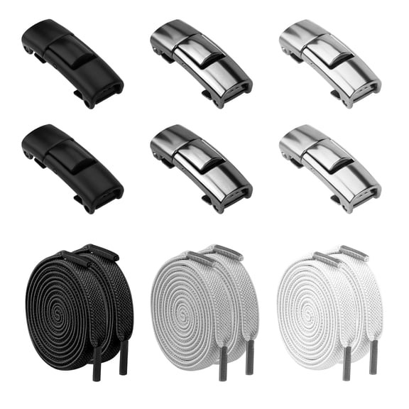 LELE LIFE 3 Pairs Elastic Shoe Laces for Sneakers No Tie, Flat Tieless Shoelaces for Adults, Black White Grey Stretchy Shoes Strings, 3 Colors Clips