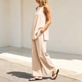 thumbnail image 5 of BADHUB Women 2 Piece Matching Lounge Sets Split Backless Tank Tops Wide Leg Pants Summer Outfits Tracksuit Beige M, 5 of 6