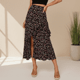 thumbnail image 6 of SOMER Women Summer Skirts Boho Long Skirts Dress Floral Print Elastic Waist Split Ruffle High Low Beach Maxi Skirt Fall 2026 Black Print XL, 6 of 6
