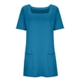 thumbnail image 6 of Fglymey Womens Summer Solid Color Square Neck Short Sleeve Dress With Pockets - Casual Athleisure Tee​​ Blue 2XL, 6 of 7