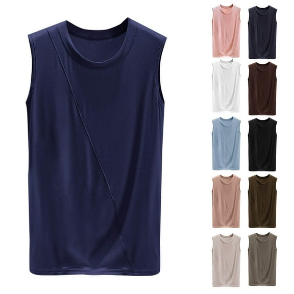 pstuiky Women Tank Top, Women Casual Solid Color Sleeveless Round Neck Tank Top for Home Wear and Layering Comfortable Soft Basic Tee Summer Staple Summer Tops Beige L