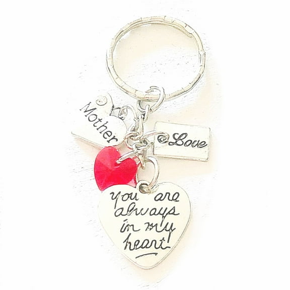 Mother Silver Charm Keychain You Are Always in My Heart Personalized Gift of Love