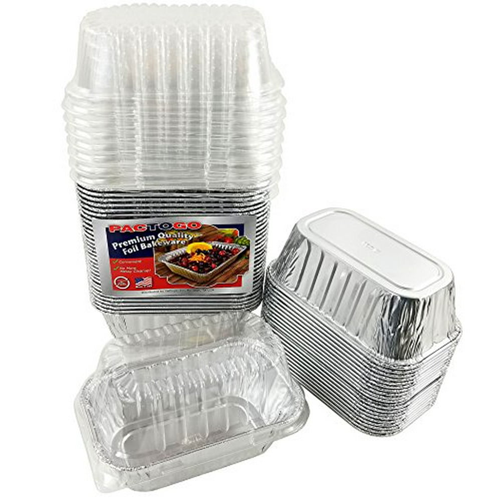 Pactogo Disposable 1 lb. Aluminum Foil Mini Loaf Pans with Clear Dome
