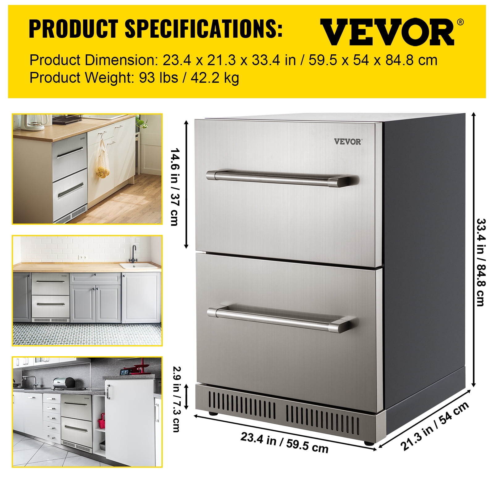 24 Stainless Steel Undercounter Double-Drawer Refrigerator