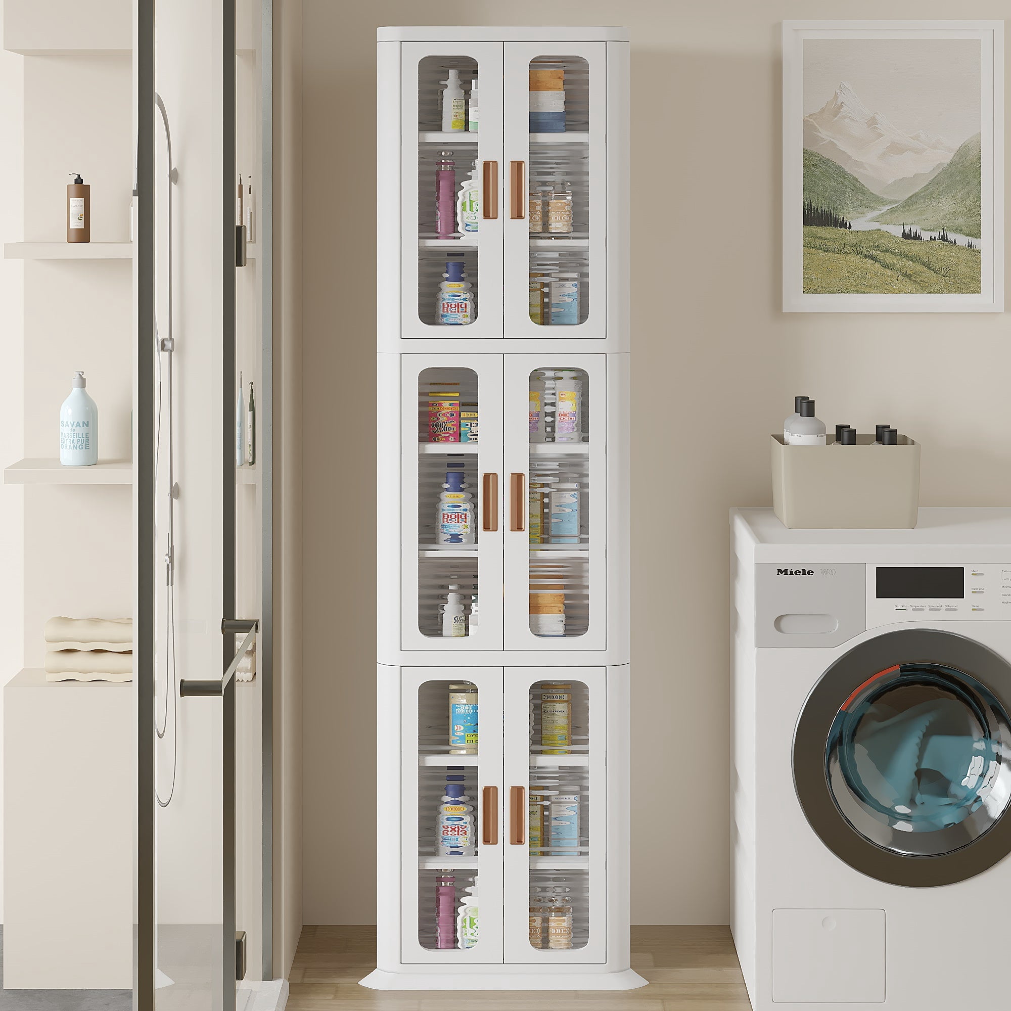 VECELO Bathroom Storage Cabinet, Corner Cabinets with Storage Shelf, Triangle Tall Floor Cabinets for Bathroom Living Room Kitchen Small Space, White
