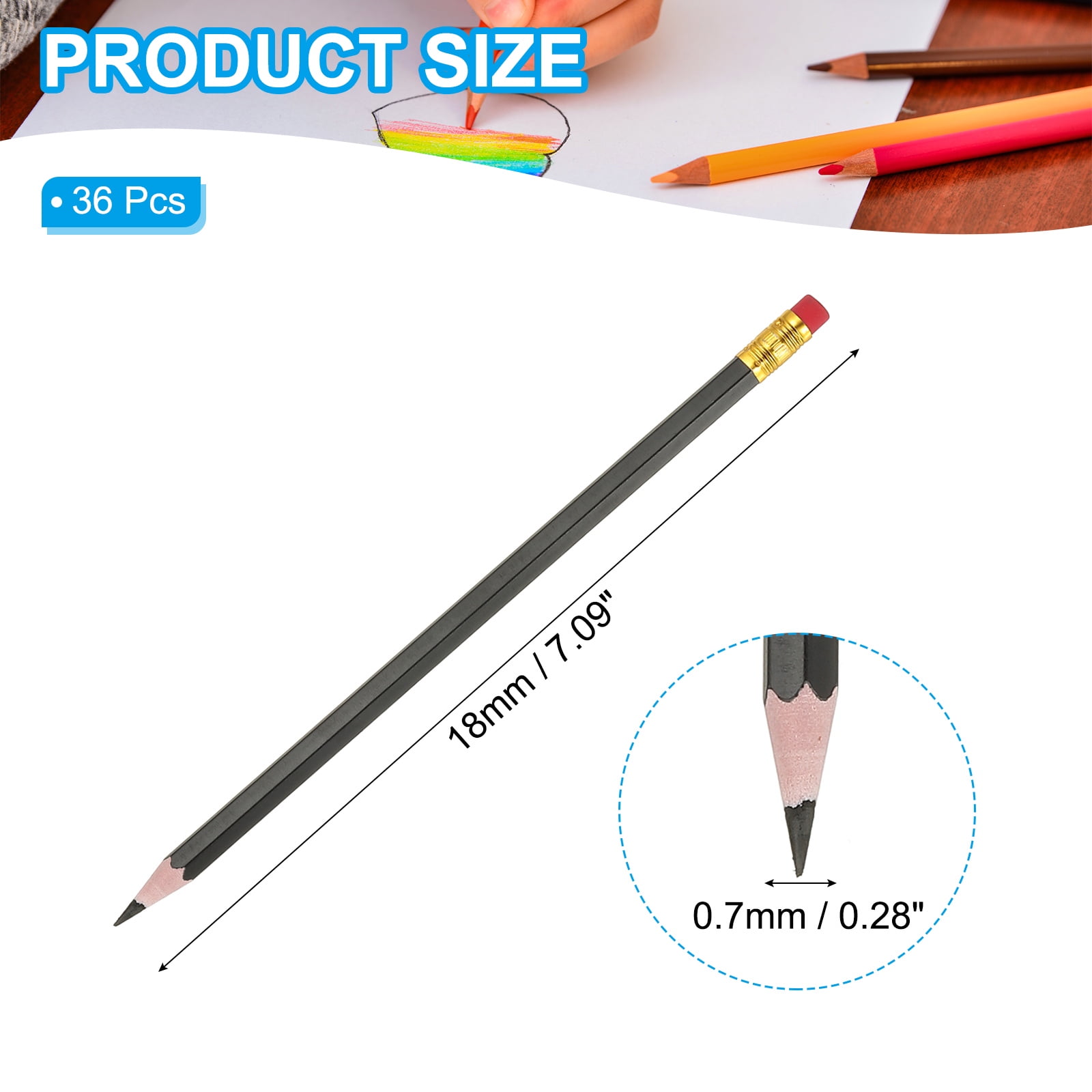 Uxcell Erasable Colored Pencils, 36 Pcs Oil Color Pencils with Erasers Hexagonal Rod Wooden Colored Pencils for Tests Marking Grading Art Painting, Black
