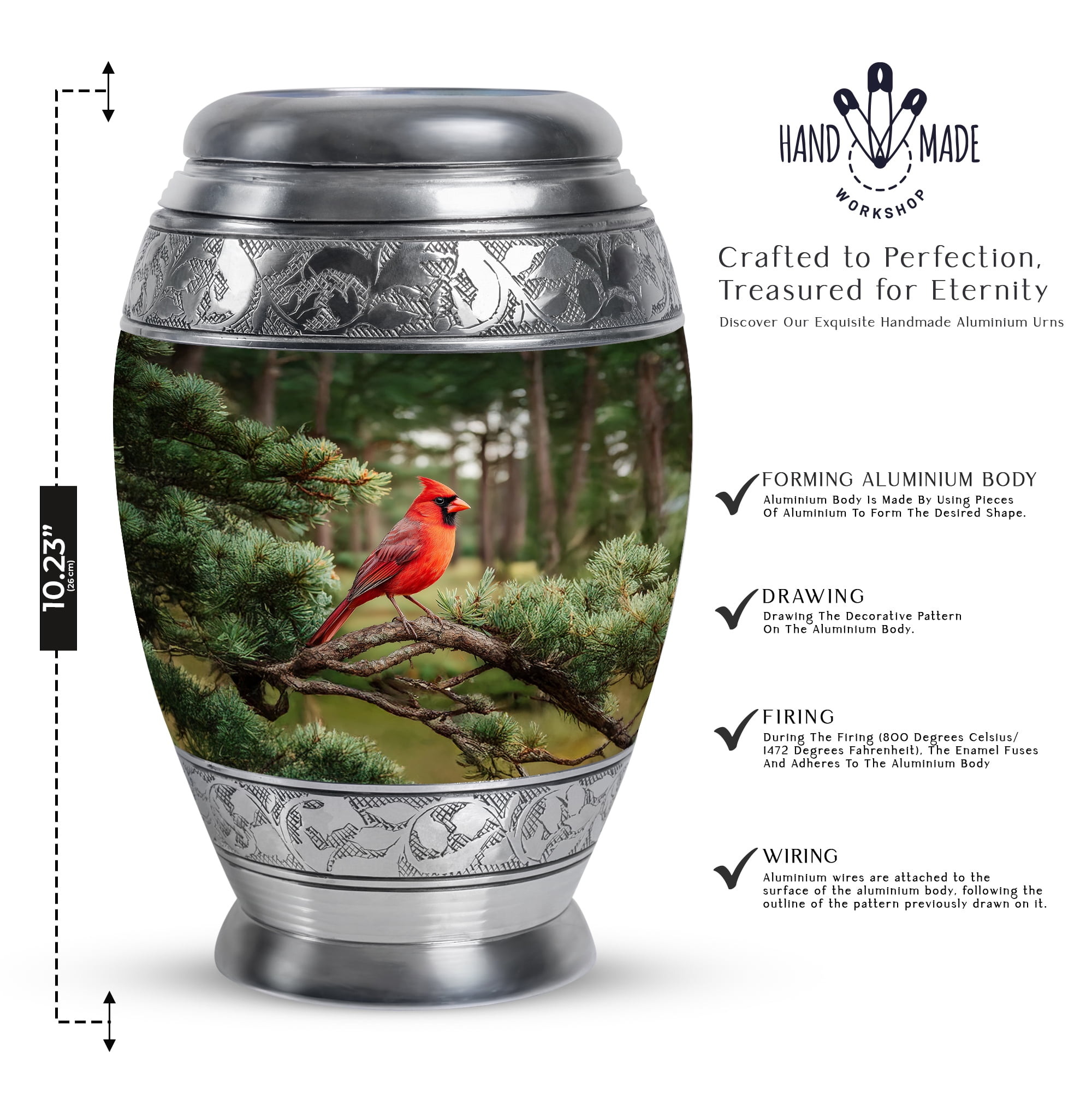 Cardinal Bird Cremation Urn For Mom And Dad, Tree Memorial Urn For Adult, Sunset Funeral Urns For Adult Male, Keepsake Urns For Ashes Set Of 4 And 1 Large (10&3) Inch Combo
