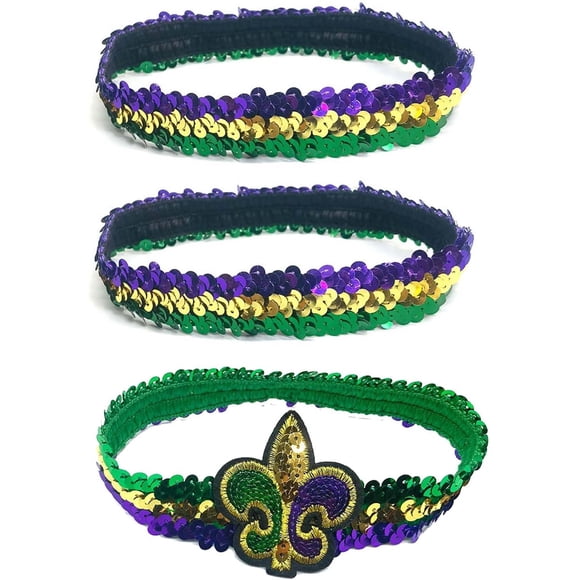 Mardi Gras Headband for Women Kids Sequin Headbands Purple Yellow Green Hair Band Carnival Elastic Glitter Headbands Adult Halloween Costume Party Headwear Hair Accessories ZHB41